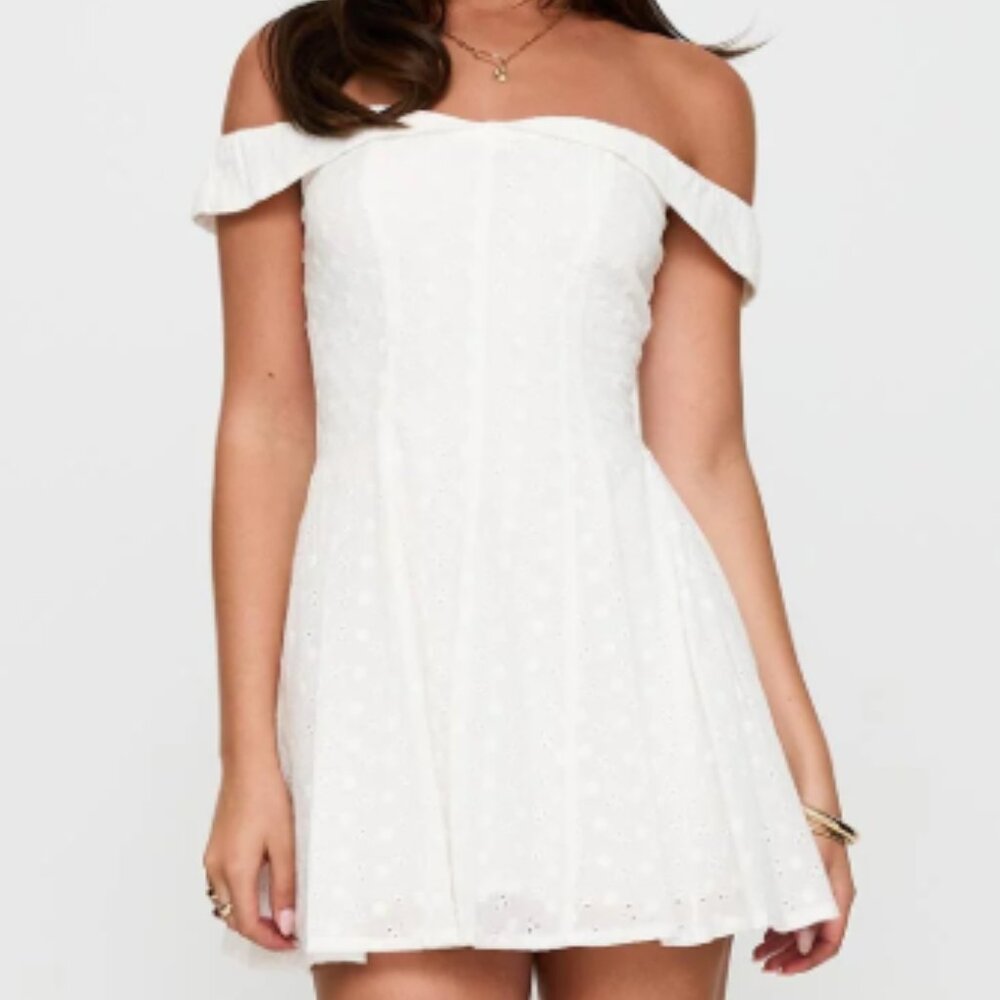 Princess Polly Rosebud Broderie Off The Shoulder Mini Dress White